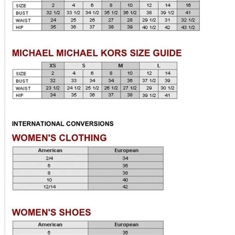 michael kors size guide shoes